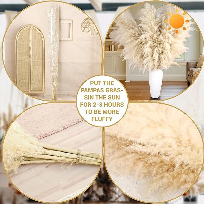 10 Stems 40" Tall Natural Dried Pampas Grass Decor, Large Tall Beige Pampas for Floor Vase, Arch, Farmhouse, Wedding, Party, Boho Home Decor Christmas