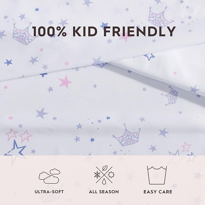 Laura Ashley Kids - Queen Sheet Set, Soft & Wrinkle-Resistant Toddler Bedding Set, Ideal Girl Room Essentials, Bed Sheets with Matching Pillowcases (Dancing Stars Purple)