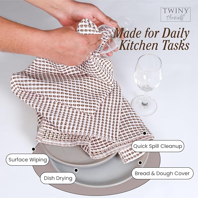 TWINY threads Circle Waffle Dish Cloths 4 Pack, 16x26 Inch, 100% Cotton, Thick, Heavy Duty, Ultra Absorbent, Commercial Grade Wash Rags, Perfect for Drying Dishes, General Cleaning, Multi Colors