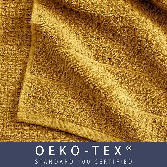Market & Place 100% Cotton Super Soft Luxury Hand Towel Set | Quick-Dry and Highly Absorbent | Waffle Textured | 550 GSM | Includes 6 Hand Towels | Harper Collection (Mustard Yellow)