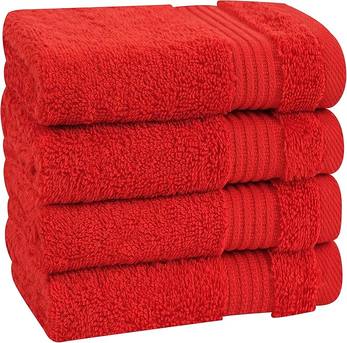 Cotton Paradise 100% Cotton Turkish Towel Set, Soft Absorbent Quick Dry, 4 Piece Washcloth Set, Red