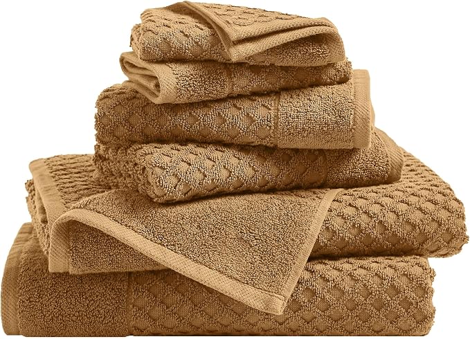 Great Bay Home Bath Towels - 100% Cotton 6 Piece Towel Set - Diamond Waffle Weave - Absorbent, Durable, Quick-Dry Towels for Bathroom (Mocha)