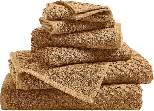 Great Bay Home Bath Towels - 100% Cotton 6 Piece Towel Set - Diamond Waffle Weave - Absorbent, Durable, Quick-Dry Towels for Bathroom (Mocha)