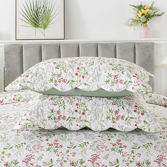 HoneiLife Queen Quilt Bedding Set - 3 Pieces Microfiber Quilt Sets Lightweight Bedspreads Reversible Coverlets Nature Bed Cover Floral Bedding Set Wildflower Quilts All Season Use