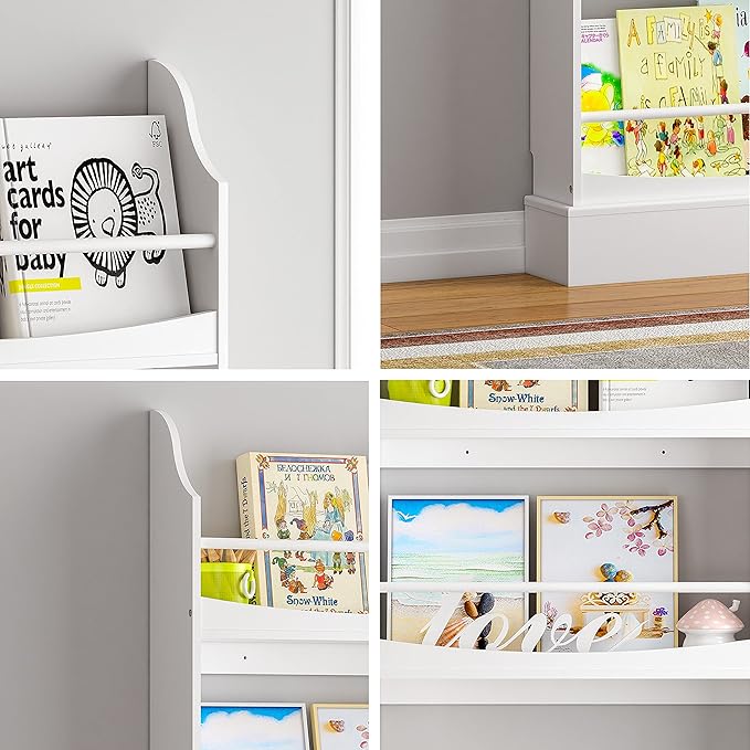 UTEX Kids Bookshelf,4 Tiers Children's Bookcases and Storage, Kids Bookcase Rack Wall for Bedroom,Study Living Room,White