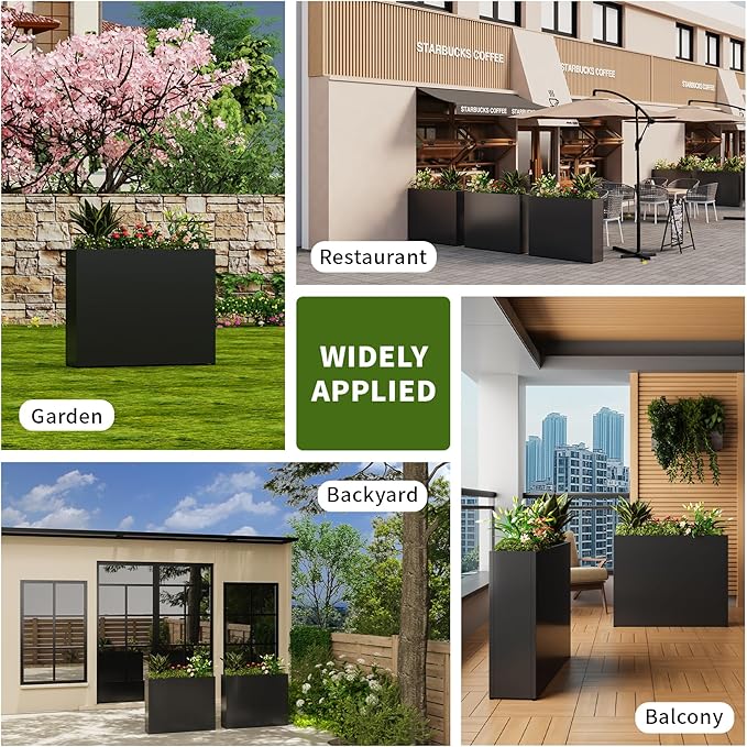 36" L x 12" W x 26" H Black Planter Box - Thickened Galvanized Steel with Weather-Resistant Coating, Heavy-Duty Raised Garden Bed for Outdoor Plants, Easy Assembly & Adjustable Feet