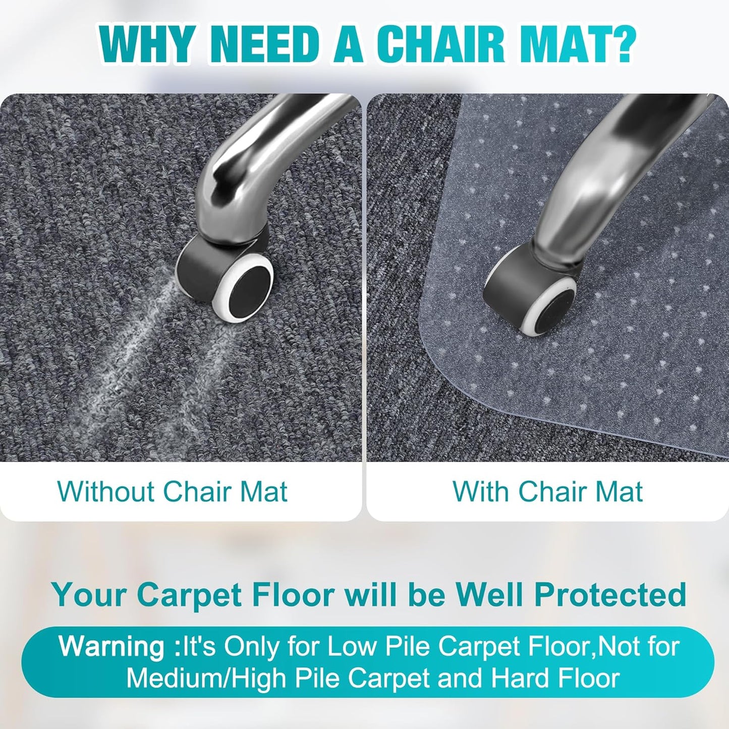 Skiennix Office Chair Mat - Thick Clear Carpet Protector, 48'' x 60'' | Easy Glide & Non-Curling Design