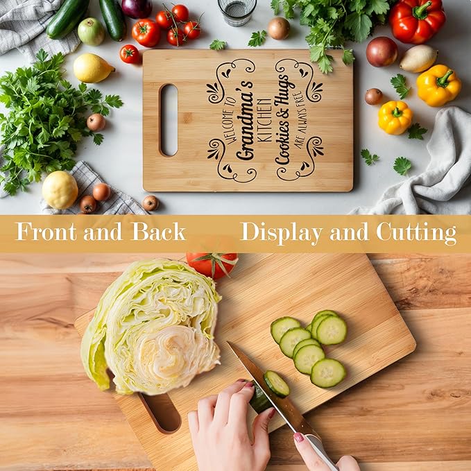 Grandma Cutting Board, Grandma Gifts From Grandkids, Mother's Day Kitchen Gifts for Mom from Daughters Sons Kids, Grandma's Kitchen Decorative Bamboo Cutting Board