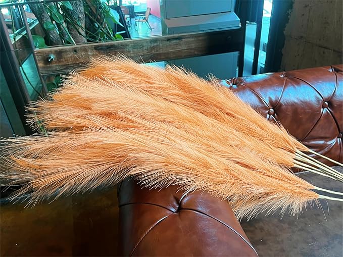 Premium Faux Pampas Grass Decor Tall & Fluffy, No Assembly Needed Long Pampas, Luxury Large Floral, Elegant Feather Flowers for Wedding Decor (Artificial - Almond, 8pcs 43.3"(110cm))