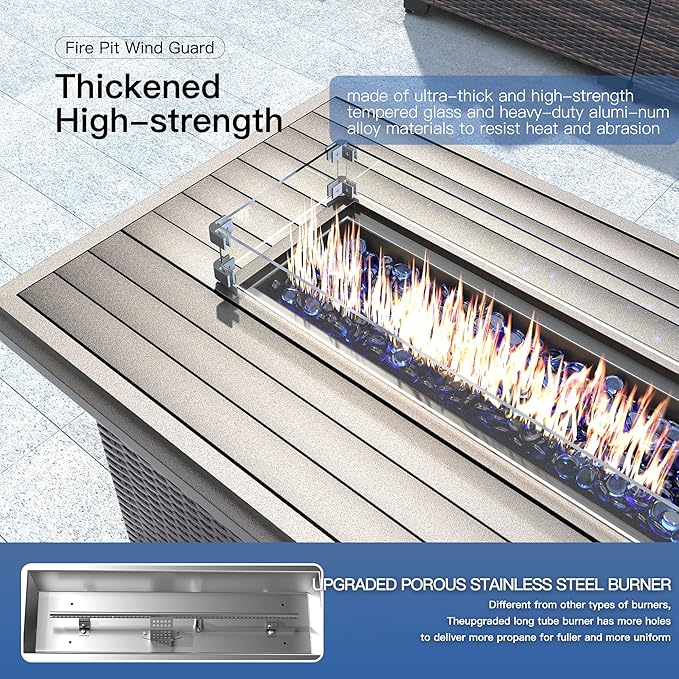 Kullavik 43" Propane Fire Pit Table,55000 BTU Auto-Ignitiongas Gas Fire Table with Fire Glass and Lid,Waterproof Cover and Blue Glass Stone for Patio,Balcony,Garden