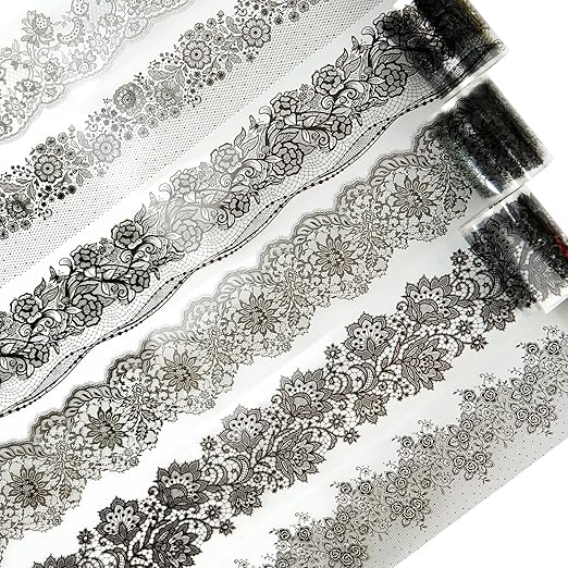 AuriicLeaf Lace Dream PET Tape Set, 6 Rolls of Elegant Floral Stickers for Scrapbooking, Journaling, DIY Crafts, and Art Supplies