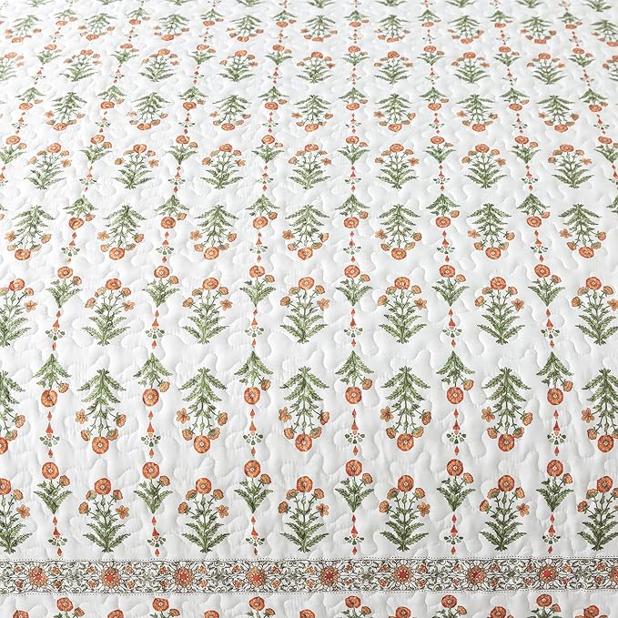 HoneiLife Queen Quilt Bedding Set - Wildflower Quilt Sets for Queen Bed,3-Piece Microfiber Bedspreads,Lightweight Coverlets Botanical Bed Cover,Floral Bedding Set All Season Quilts-Sweet Grass