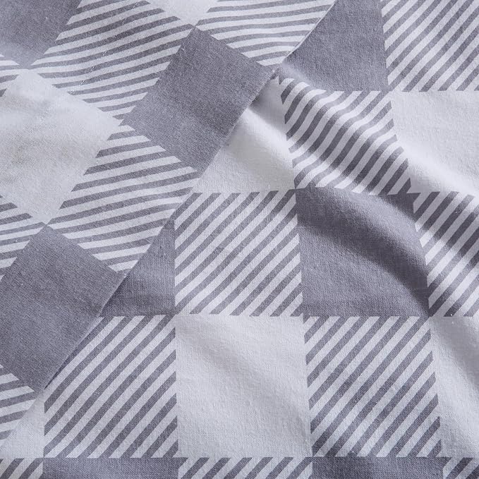 Market & Place 100% Turkish Cotton Flannel Sheet Set | 4 Piece Deep Pocket Novelty Cozy Winter Bed Sheets | Double Brushed for Extra Softness & Comfort | Queen, Buffalo Check Grey