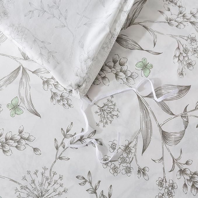 FADFAY Duvet Cover Set Queen Colorful Butterfly Bedding Vintage Botanical Comforter Cover Set Shabby Branches Bedding 100% Cotton Ultra Soft Quilt Cover with Hidden Zipper Closure 3Pcs, Queen Size