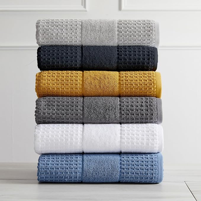 Market & Place 100% Cotton Super Soft Luxury Bath Towel Set | Quick-Dry and Highly Absorbent | Waffle Textured | 550 GSM | Includes 4 Bath Towels | Harper Collection (Black)