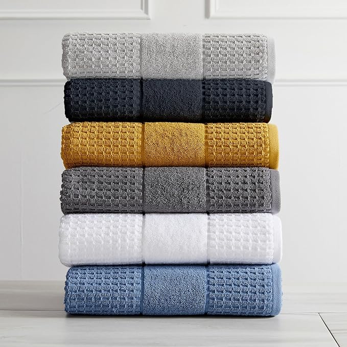 Market & Place 100% Cotton Super Soft Luxury Hand Towel Set | Quick-Dry and Highly Absorbent | Waffle Textured | 550 GSM | Includes 6 Hand Towels | Harper Collection (Black)