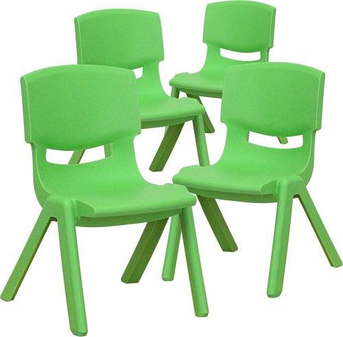 Emma + Oliver Stackable Preschool Chairs - 4 Pack Green Plastic Design, 10.5" H Seat