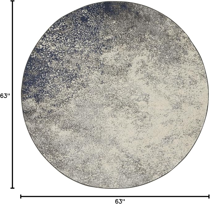 Nourison Home Passion Charcoal/Ivory 5'3'' x Round Area-Rug, Modern, Abstract, Easy-Cleaning, Non Shedding, Bed Room, Living Room, Dining Room, Kitchen, (5' Round)