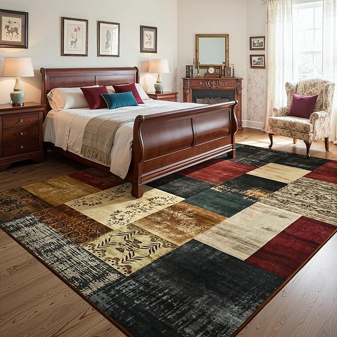 Tepook Modern Area Rug for Living Room, 8x10 Geometric Large Rugs for Bedroom, Washable Patchwork Rug Indoor Non-Slip Throw Carpets for Dining Room Office Farmhouse Home Decor, Multi