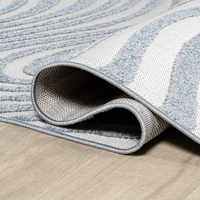 JONATHAN Y Maribo High-Low Abstract Striped Indoor/Outdoor Runner Rug 2x8, Light Blue/Ivory, Contemporary, Vintage, Bohemian, Glam, Bedroom, Kitchen, Living Room, Non Shedding (SCN103C-28)