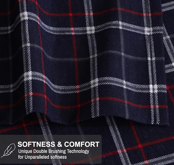 RUVANTI Flannel Sheets King Size - 100% Cotton Brushed King Size Sheets Set - Deep Pockets 16 Inches Bed Sheets - All Seasons Breathable & Extra Soft - Warm & Cozy, 4 Piece, Yankees Blue