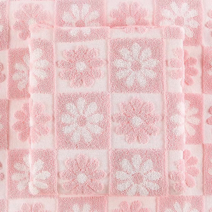 Quera 2 Pack Hand Towels Spring Summer Daisy Pink White Flower Checkered Bathroom Decorative Towels Set for Bath Kitchen Gift Guest Use 13.7'' x 29.5''