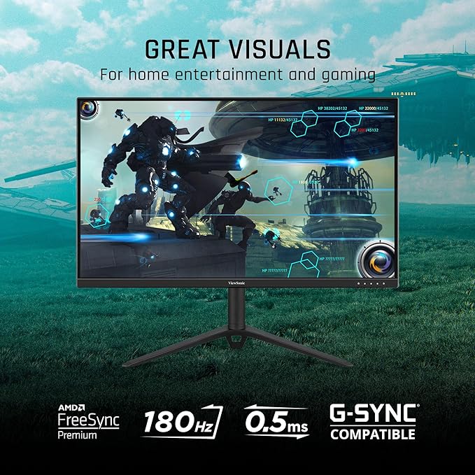 ViewSonic VX2728J 27 Inch 1080p IPS Gaming Monitor with 180Hz, 0.5ms, FreeSync Premium, NVIDIA G-Sync Compatible, Advanced Ergonomics, HDMI, and DisplayPort Inputs