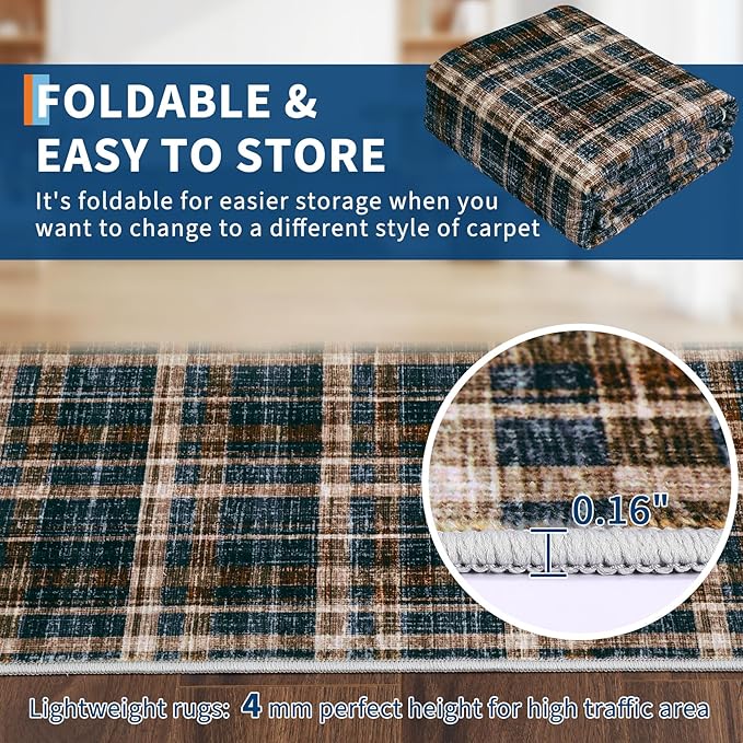 Washable Area Rug 4x6 Rugs for Living Room Modern Bedroom Rug Large Area Rug Non Slip Throw Rugs Soft Low Pile Stain Resistant Carpet for Dining Room Nursery Rug 4'x6' Black&Brown