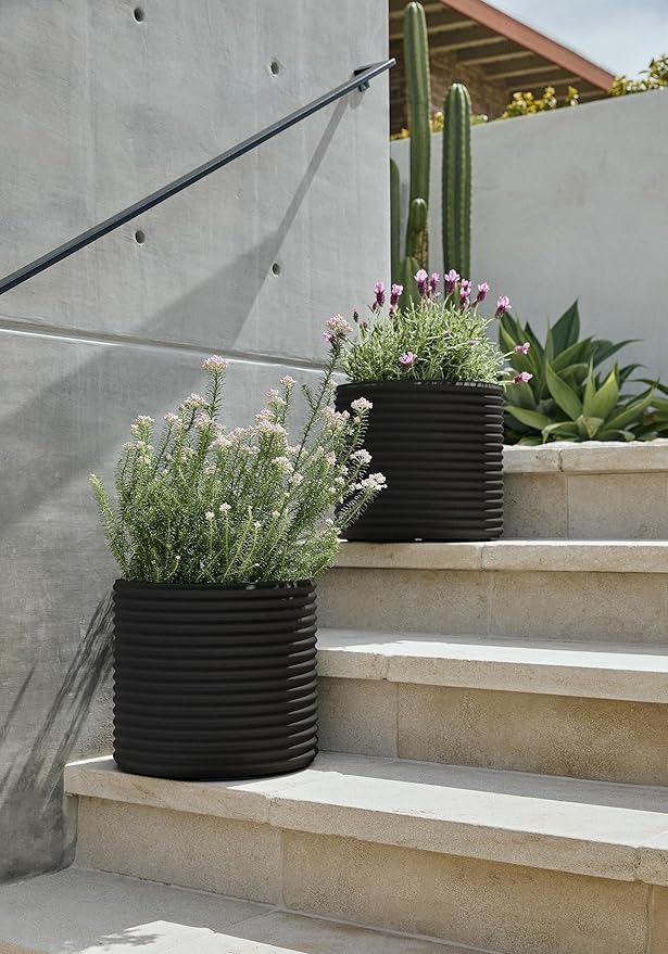 Veradek Mod Series 13" Short Planter for Patio & Backyard | Durable Plastic-Stone Material | Modern Décor for Plants & Flowers