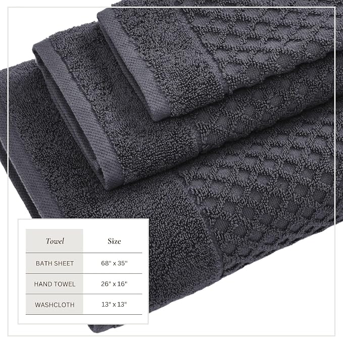 Great Bay Home Bath Towels - 100% Cotton 6 Piece Bath Sheet Set - Diamond Waffle Weave - Absorbent, Durable, Quick-Dry Towels for Bathroom (Stone Blue)