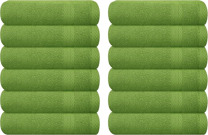 GLAMBURG Ultra Soft 12-Piece Washcloths Set 13x13-100% Ringspun Cotton - Durable & Highly Absorbent Face Towels - Ideal for use in Bathroom, Kitchen, Gym, Spa & General Cleaning - Kiwi Green