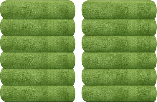 GLAMBURG Ultra Soft 12-Piece Washcloths Set 13x13-100% Ringspun Cotton - Durable & Highly Absorbent Face Towels - Ideal for use in Bathroom, Kitchen, Gym, Spa & General Cleaning - Kiwi Green