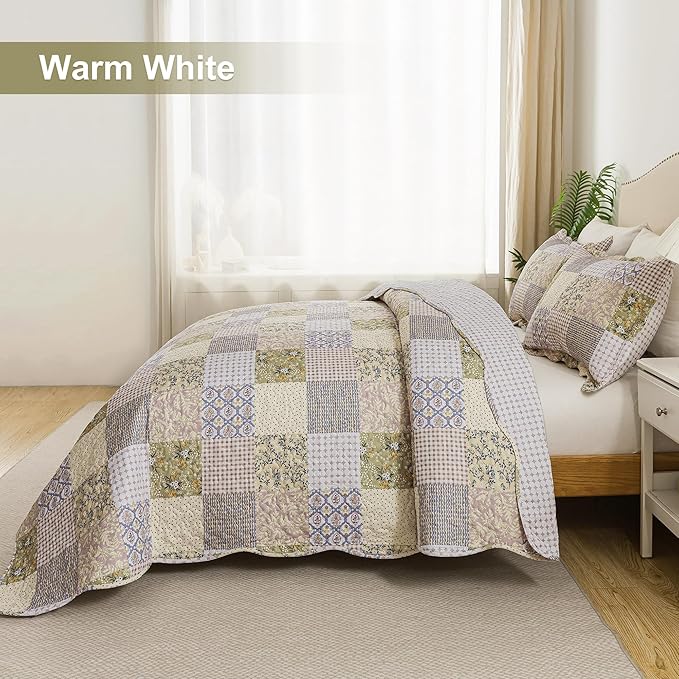 HoneiLife Queen Quilt Bedding Sets - Rustic Quilts 3-Piece 90x96, Microfiber Reversible Bedspreads Patchwork Coverlet Floral Bedding Set All Season Use