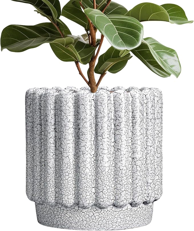 Ceramicfor Ceramic Planter for Indoor Plants - 12 Inch Plant Pot Indoor with Drainage Hole, Large Ceramic Flower Pots Outdoor, Fluted Round Planter, Home Decor, Gardening Gifts, Black and White