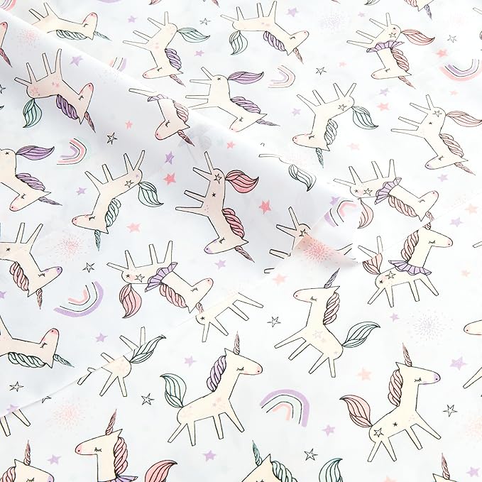 Amazon Basics Microfiber Kids' Sheet Set with Pillowcase, 3 Piece, Twin, Unicorn and Rainbow