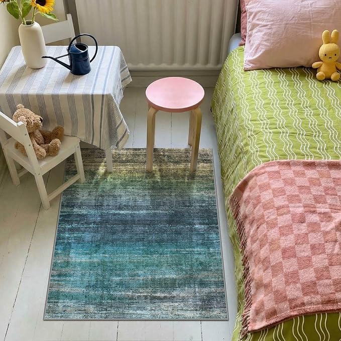 Kokia Abstract Area Rug Washable 2x3 Non-Slip Stain Resistant Entryway Rug Soft Indoor Mat for Kitchen Door Decor, Oslo Teal
