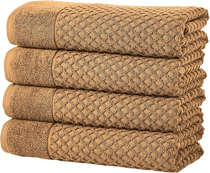 Great Bay Home Bath Towels - 100% Cotton 4 Pack 54x27 Bath Towel Set - Absorbent, Durable, Quick-Dry Towels for Bathroom (Mocha)