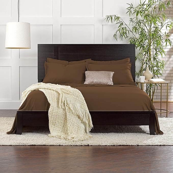 Pure Bamboo Queen Sheets, Genuine 100% Organic Viscose Derived from Bamboo Bed Sheet Set, Luxuriously Soft & Cooling, Double Stitching, 2 Year Quality Promise (Queen, Coconut Husk)