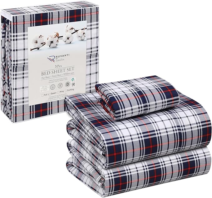 RUVANTI 100% Cotton Twin XL Sheet Sets, 3 Pieces, Soft & Breathable Percale Weave Bedding, Deep Pocket 16", Hotel Standard, Crisp Cool Feel, Durable, Perfect Size Floral Sheets, Prussian