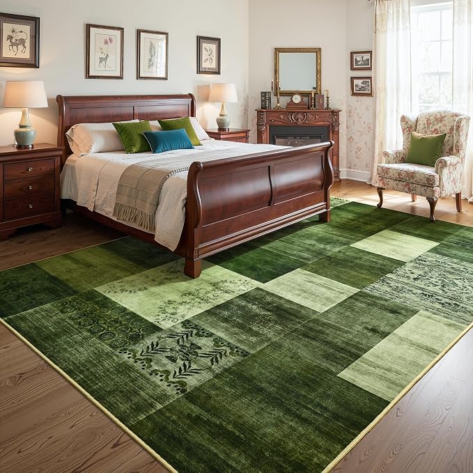 Tepook 6x9 Green Area Rugs for Living Room, Modern Large Geometric Rug for Bedroom, Washable Patchwork Rug Indoor Non Slip Throw Carpets for Dining Room Office Farmhouse Home Decor
