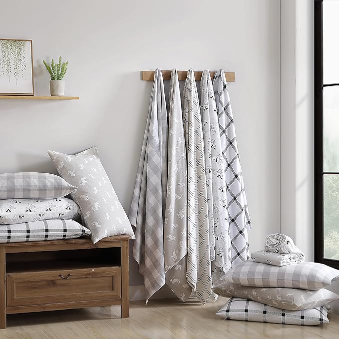 Eddie Bauer - King Sheets, Cotton Flannel Bedding Set, Brushed For Extra Softness, Cozy Home Decor (Lakehouse Plaid, King)