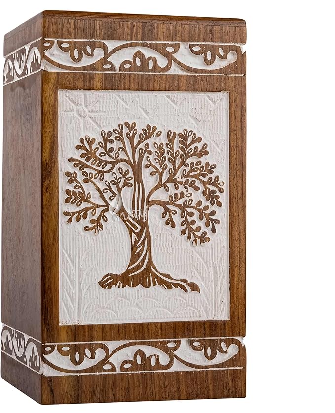 INTAJ Cremation Urn for Human Ashes - Wooden Urn Box for Ashes Handcrafted - Tree of Life Memorial Urn Funeral Cremation Urns (XL (14x7.5) 640 CuIn, Antique Rosewood Tree)