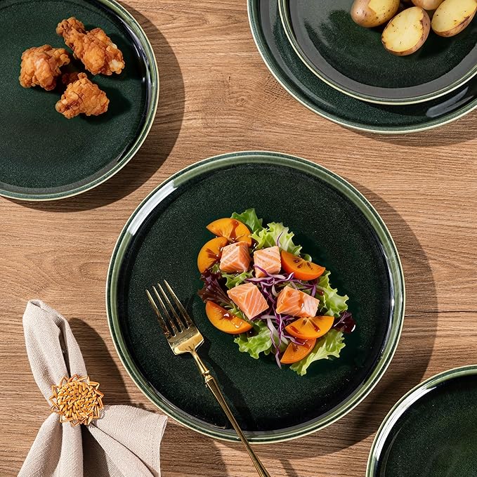 GBHOME Ceramic Dinnerware Sets for 8, 24 Pieces Stoneware Plates and Bowls Sets, Reactive Glaze Dishes -Scratch Resistant, Dishwasher&Microwave Safe, Earth Green