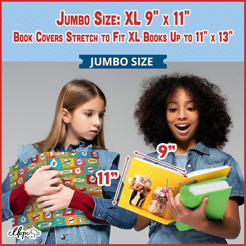 Fun Design Book Cover by [Brand Name] - Stretchable Jumbo Jacket Fits Most Hardcover Textbooks Up to 9 x 11 | Washable & Reusable School Supply