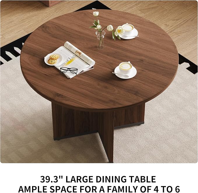 HIPIHOM MDF Round Dining Table 39.4 Inch Modern Minimalist Kitchen Table | V-Leg Sturdy Home Dining Table | Small Apartment Round Table for 4-6 People | Scratch & Water Resistant Easy-Clean Surface