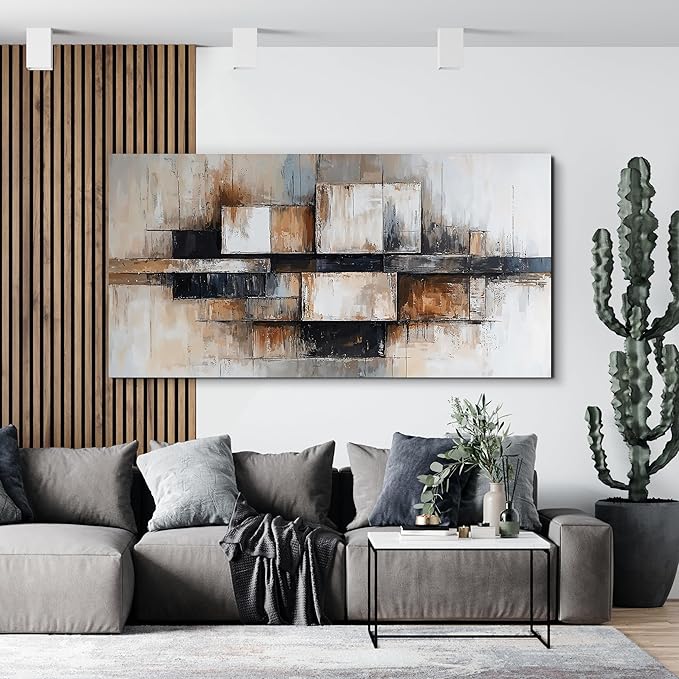 Large Abstract Geometric Decor Modern Abstract Geometric Beige And Black Wall Art Decorations Wall Art For Living Room Art Wall Canvas Wall Art Prints For Bedroom And Office Wall Decor 24 X 48 Inch