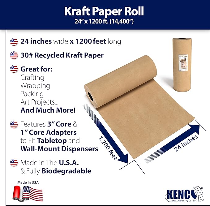 Brown Kraft Paper Roll - 24 Inch X 1200 Feet - for Gift Wrapping, Crafts, Packing, Void Filling - Made in The USA