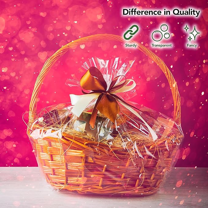 Extra Large Cellophane Bags (Ribbon and Basket NOT Included) – 18" x 30" (25 Count) – Clear Basket Wrapping Bags, Cellophane Gift Bags, Large Cellophane Bags, Clear Gift Bags, Clear