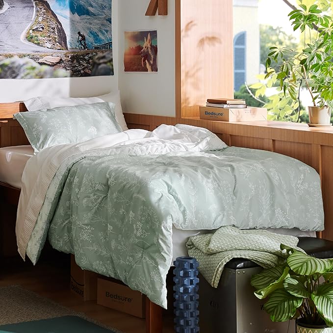Bedsure Twin/Twin XL Duvet Cover - Reversible Green Duvet Cover Set with Zipper Closure, 2 Pieces Cute Floral Patterned Bedding Set with 8 Corner Ties and 1 Pillow Sham