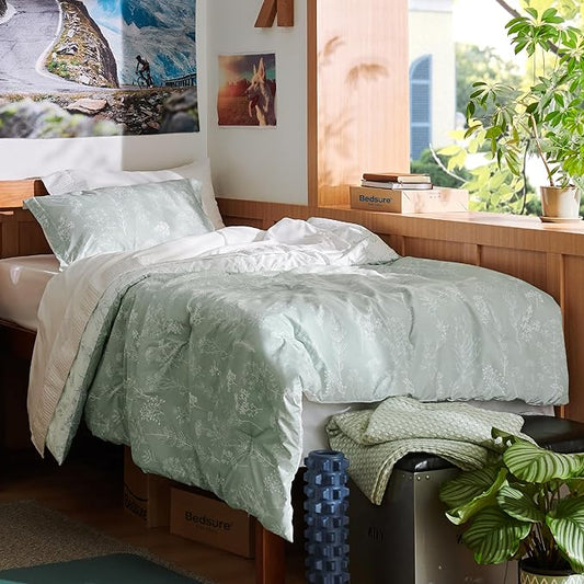 Bedsure Twin/Twin XL Duvet Cover - Reversible Green Duvet Cover Set with Zipper Closure, 2 Pieces Cute Floral Patterned Bedding Set with 8 Corner Ties and 1 Pillow Sham